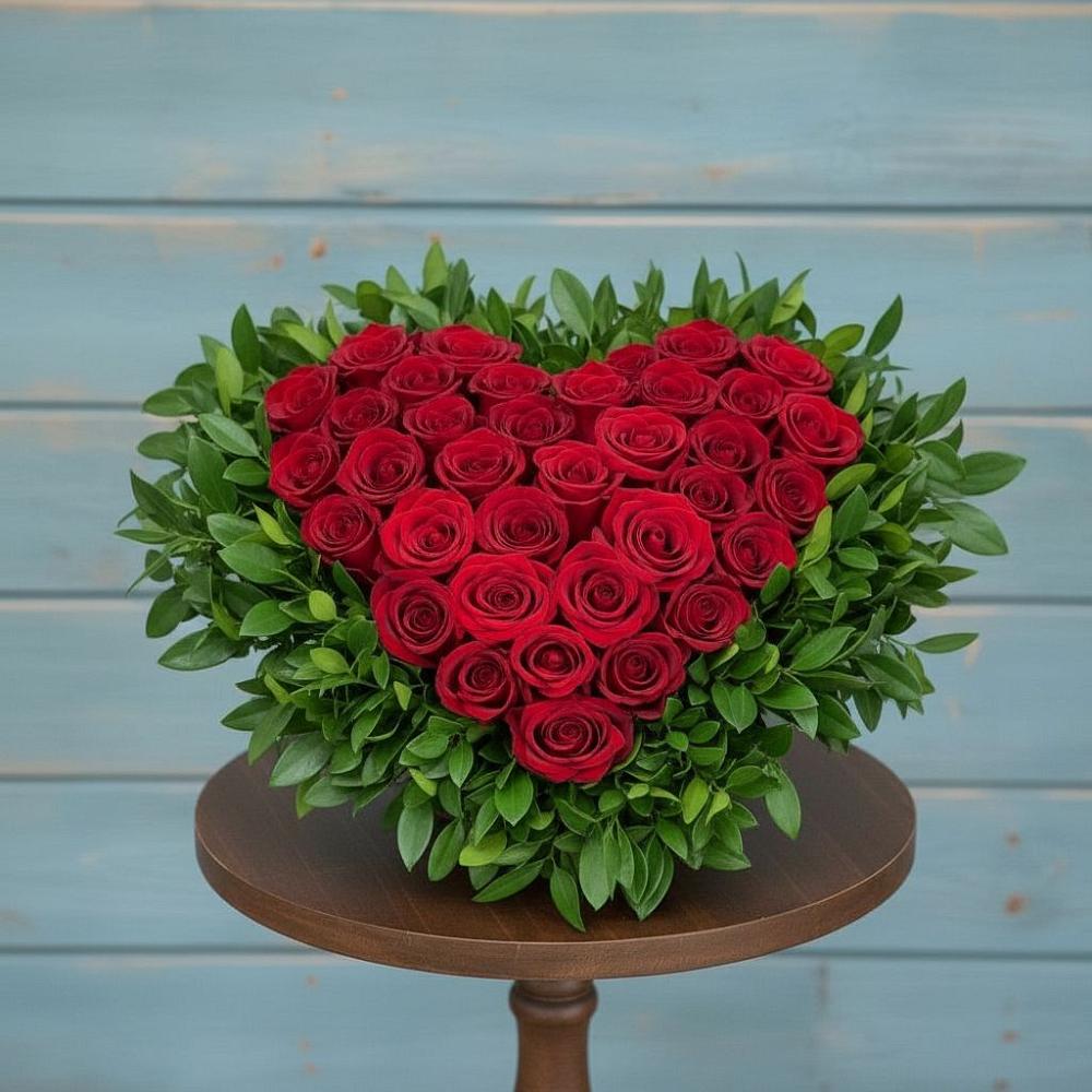 Цветочная композиция из Розы в виде сердца в Варгаши